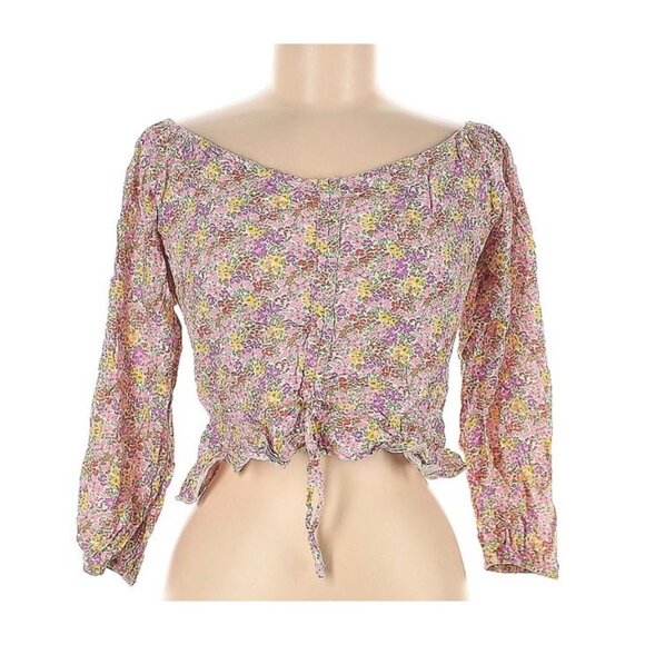 Japna Floral Smocked Off Shoulder Top Shirt Womens Medium Adjustable Tie - Picture 1 of 6